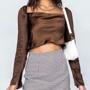 Princess Polly Love Song top in brown satin